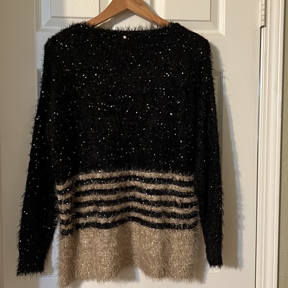 Foreign Exchange Long Sleeve Shaggy Sparkle Two Tone Sweater - Picture 2 of 4